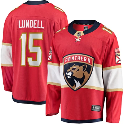 Maillot de joueur échappé à domicile des Fanatics Anton Lundell Panthers la Floride, rouge, pour hommes