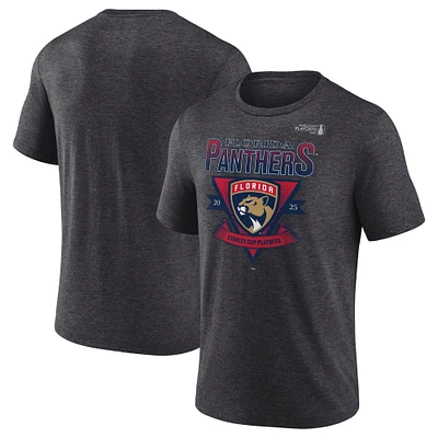 T-shirt tri-blend pour homme Fanatics Heather Charcoal des Panthers de la Floride, éliminatoires Coupe Stanley 2025, avec barre transversale