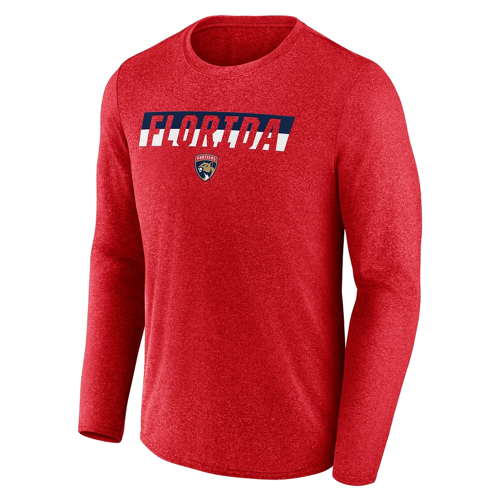 Men's Fanatics Heather Red Florida Panthers Transition Long Sleeve T-Shirt