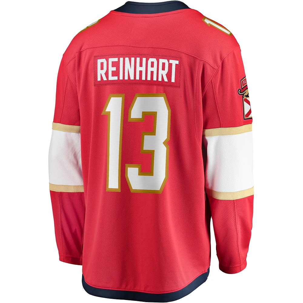 Men's Fanatics Sam Reinhart Red Florida Panthers Home 2024 Stanley Cup Champions Breakaway Player Jersey
