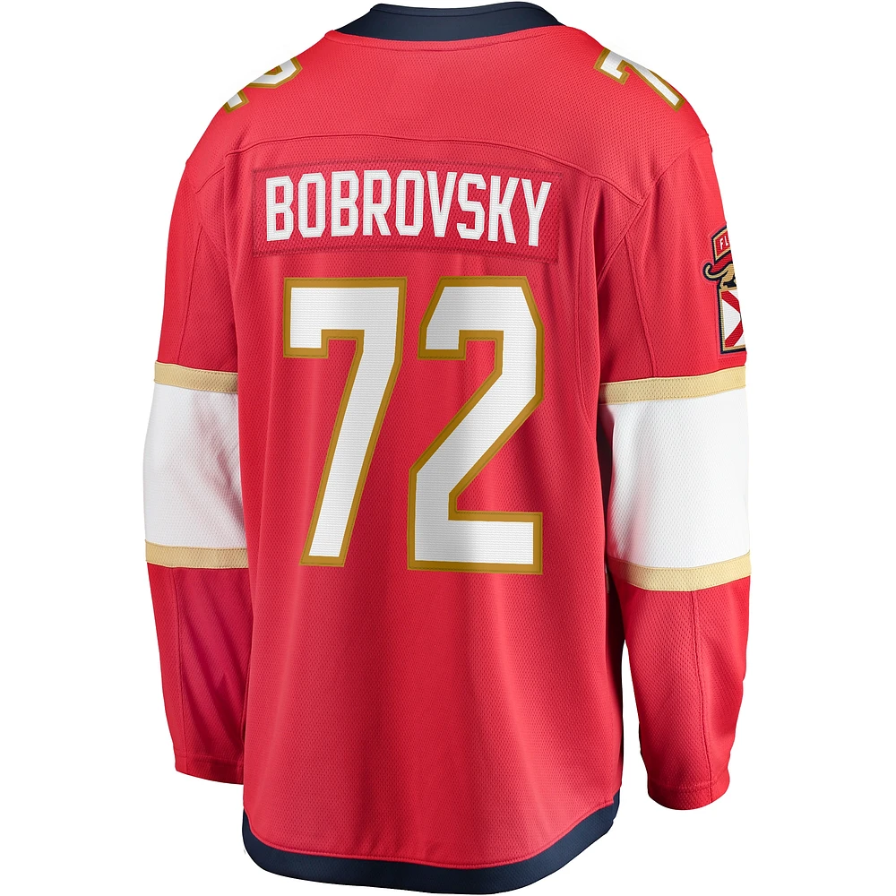 Men's Fanatics Sergei Bobrovsky Red Florida Panthers Home 2024 Stanley Cup Champions Breakaway Player Jersey