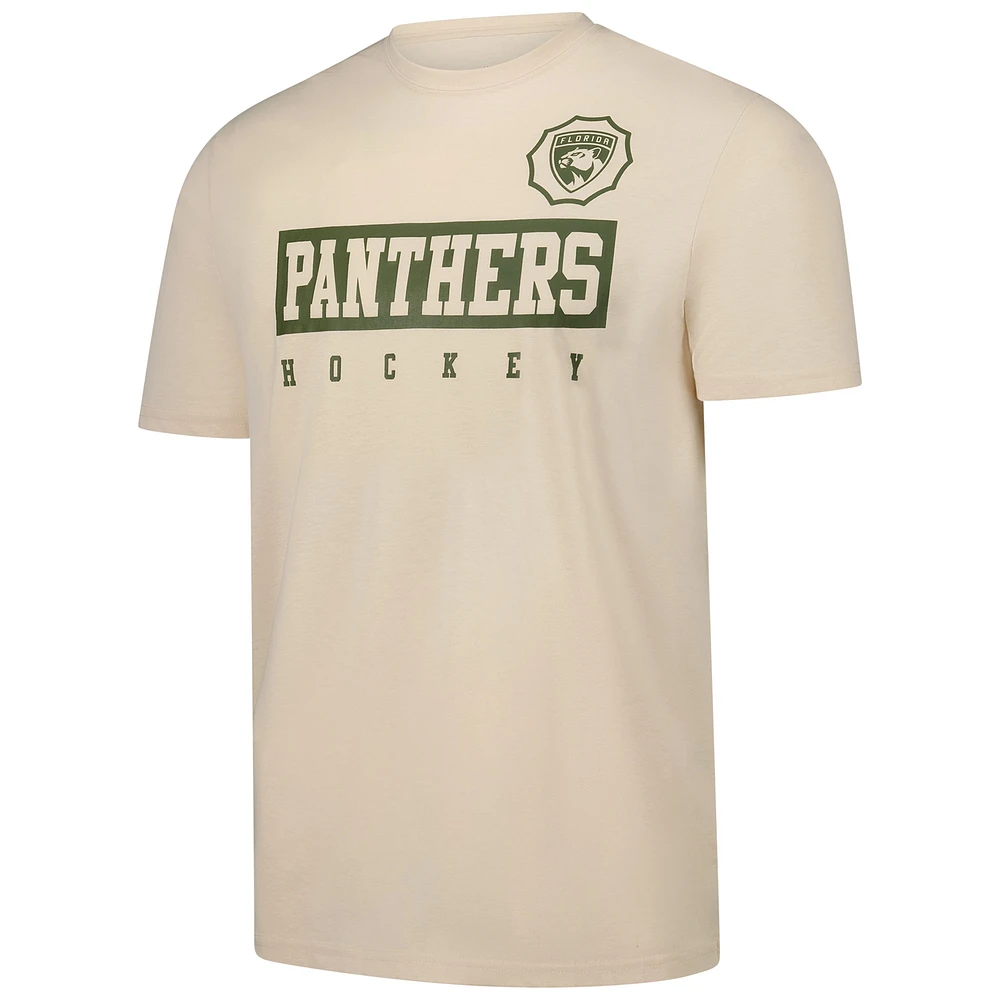 Men's Levelwear Matthew Tkachuk Khaki Florida Panthers 2024 NHL Military Appreciation Richmond Delta Player Name & Number T-Shirt