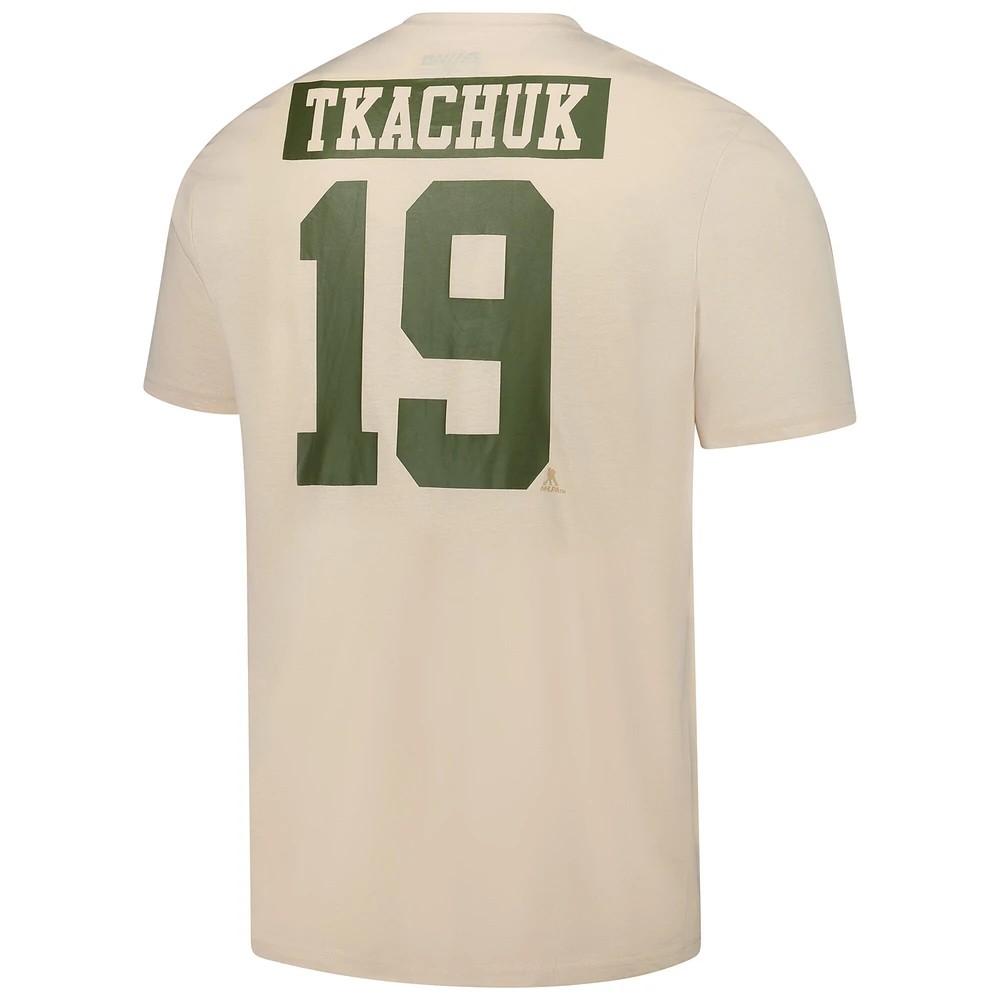 Men's Levelwear Matthew Tkachuk Khaki Florida Panthers 2024 NHL Military Appreciation Richmond Delta Player Name & Number T-Shirt