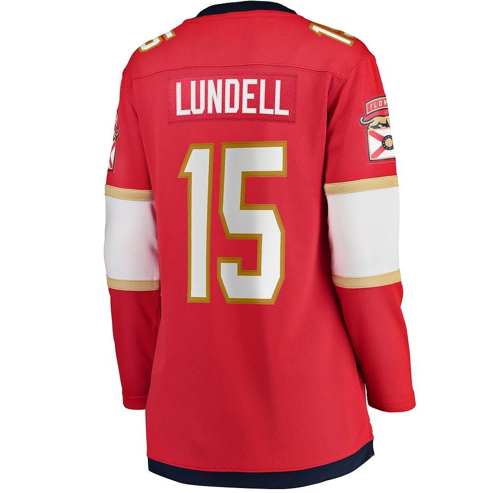 Women's Fanatics Anton Lundell Red Florida Panthers Home Breakaway Player Jersey
