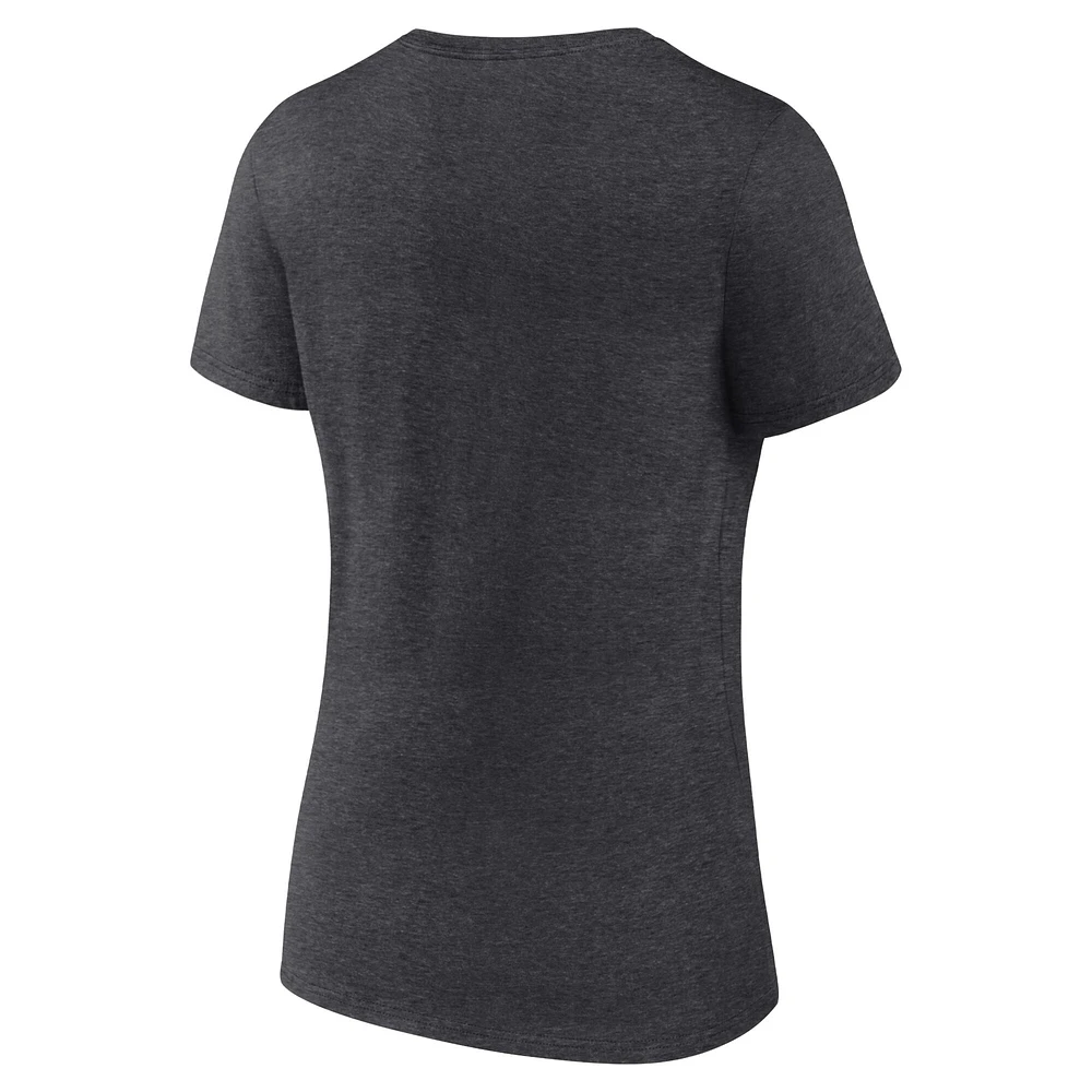 T-shirt à col en V Fanatics Heather Charcoal pour femmes des Panthers de la Floride 2024 Champions Coupe Stanley Locker Room
