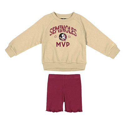 Ensemble sweat-shirt et short en polaire Beta pour filles Colosseum Gold/Grenat Florida State Seminoles