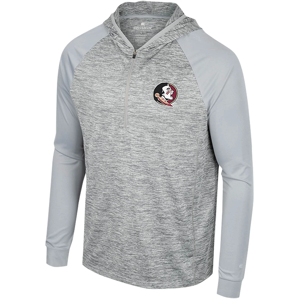 Men's Colosseum Gray Florida State Seminoles Cybernetic Raglan Quarter-Zip Hooded Top