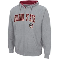 Men's Colosseum Heathered Gray Florida State Seminoles Arch & Logo 3.0 Full-Zip Hoodie