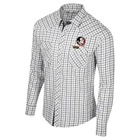 Men's Colosseum x Wrangler White Florida State Seminoles Plaid Window Pane Long Sleeve Full-Snap Shirt