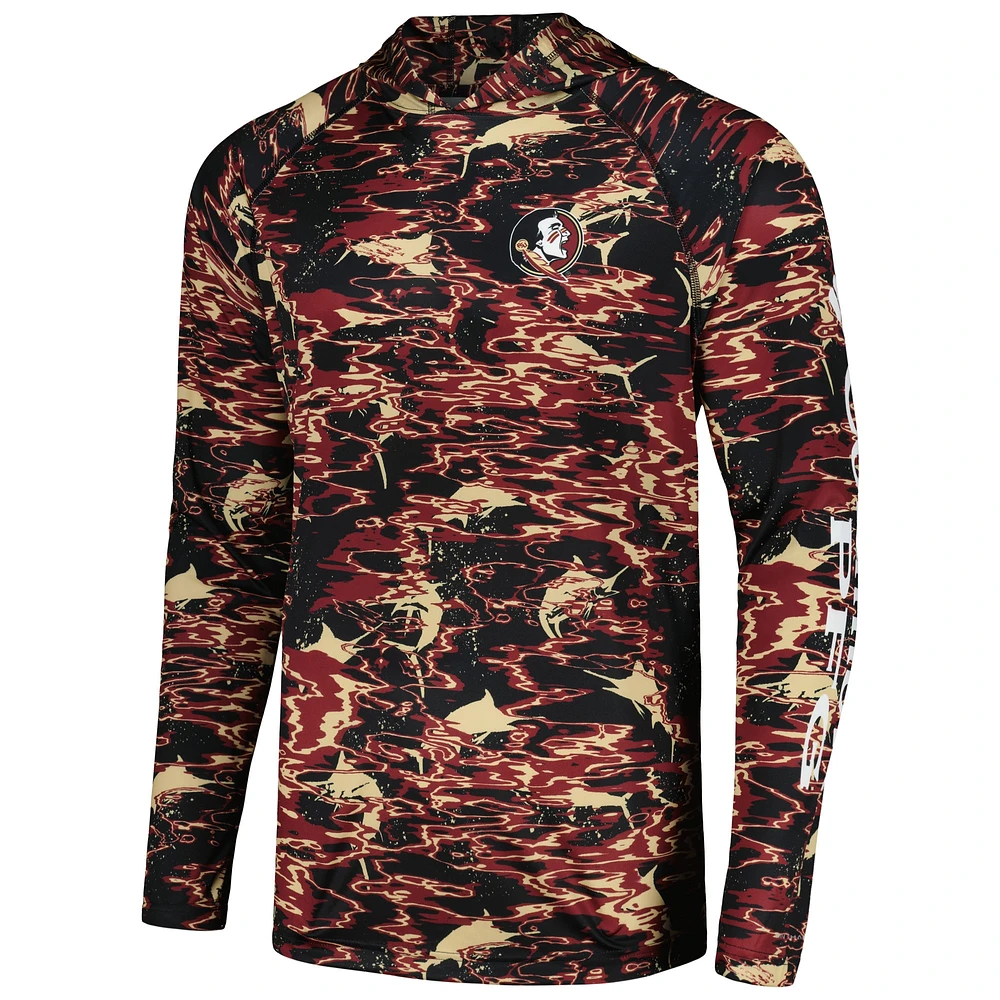 Columbia Black Florida State Seminoles PFG Terminal Tackle Omni-Shade Rippled T-shirt à capuche manches longues pour homme