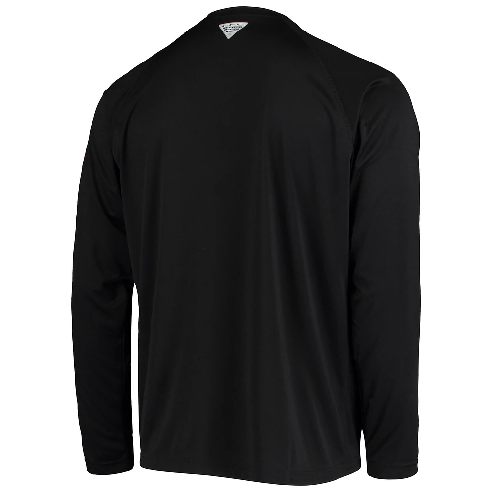 Men's Columbia Black Florida State Seminoles Terminal Tackle Omni-Shade Raglan Long Sleeve T-Shirt