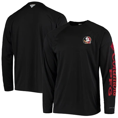 Men's Columbia Black Florida State Seminoles Terminal Tackle Omni-Shade Raglan Long Sleeve T-Shirt