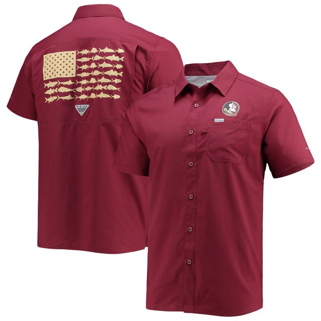 Chemise boutonnée Columbia PFG Garnet Florida State Seminoles Slack Tide Camp pour homme