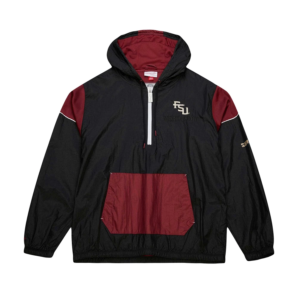 Men's Mitchell & Ness Black Florida State Seminoles Team 3.0 Anorak Half-Zip Hoodie