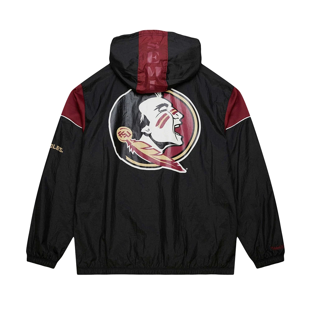 Men's Mitchell & Ness Black Florida State Seminoles Team 3.0 Anorak Half-Zip Hoodie