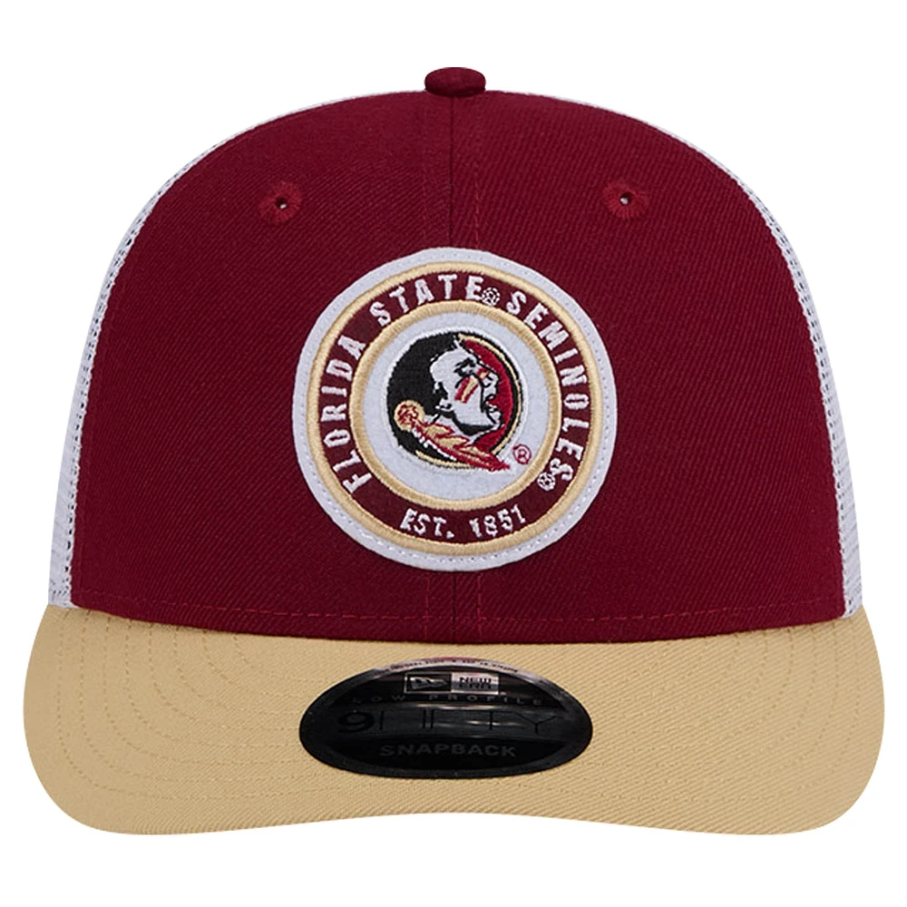 Men's New Era Garnet Florida State Seminoles Throwback Circle Patch 9FIFTY Trucker Snapback Hat