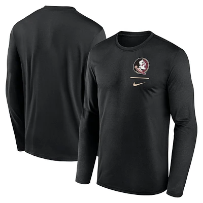 T-shirt Nike noir à manches longues pour homme Florida State Seminoles Primary Stack Legend Performance