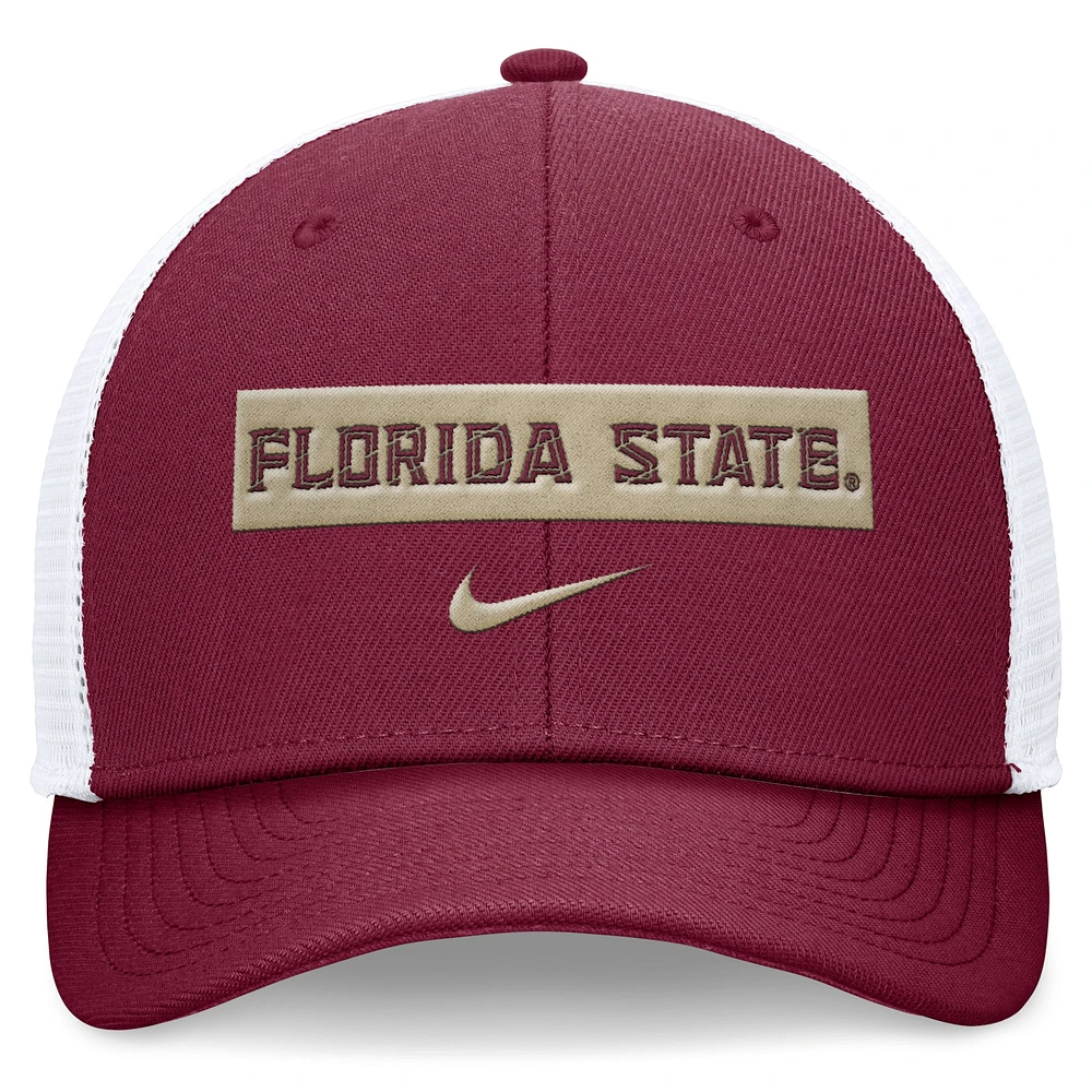 Men's Nike Garnet/White Florida State Seminoles 2024 Sideline Trucker Adjustable Hat