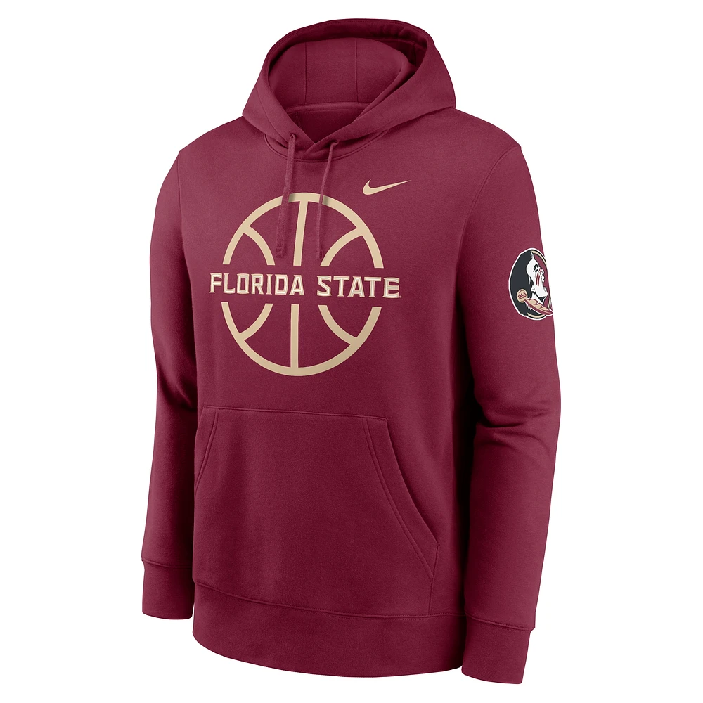 Men's Nike  Garnet Florida State Seminoles Basketball Icon Club Fleece Pullover Hoodie
