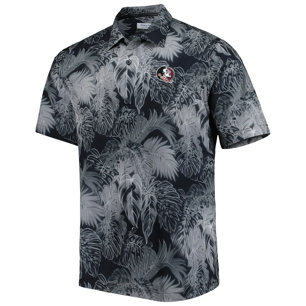 Men's Tommy Bahama Black Florida State Seminoles Coast Luminescent Fronds IslandZone Button-Up Camp Shirt