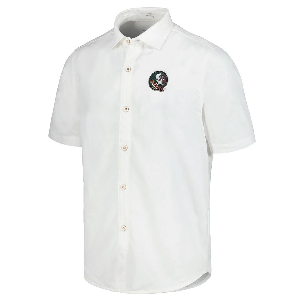 Men's Tommy Bahama White Florida State Seminoles Coconut Point Palm Vista IslandZone Camp Button-Up Shirt