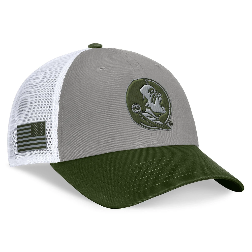 Chapeau réglable pour hommes, haut du monde, gris/vert, Florida State Seminoles OHT, insigne d'appréciation militaire, camionneur