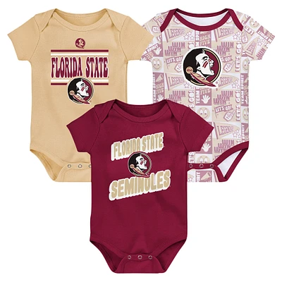 Lot de 3 bodies pour nouveau-né Garnet Florida State Seminoles Sunday Comics