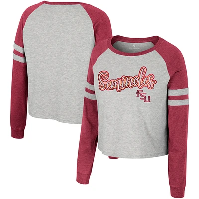 Colosseum Heather Grey Florida State Seminoles I'm Gliding Here T-shirt court à manches longues raglan pour femmes