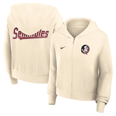 Sweat à capuche Nike crème Florida State Seminoles Cropped Chill entièrement zippé pour femme