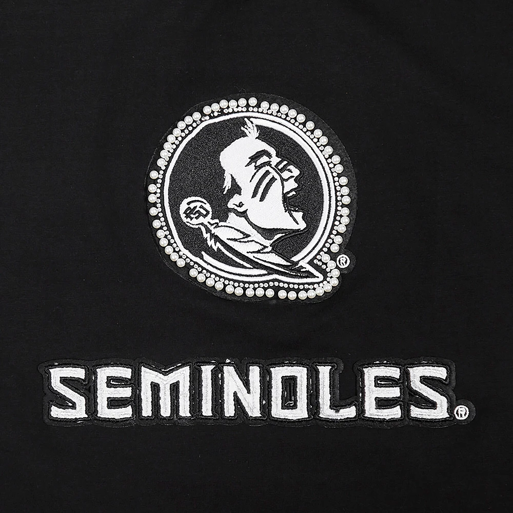 T-shirt court en forme de boîte Pro Standard noir pour femme Florida State Seminoles avec strass et perles
