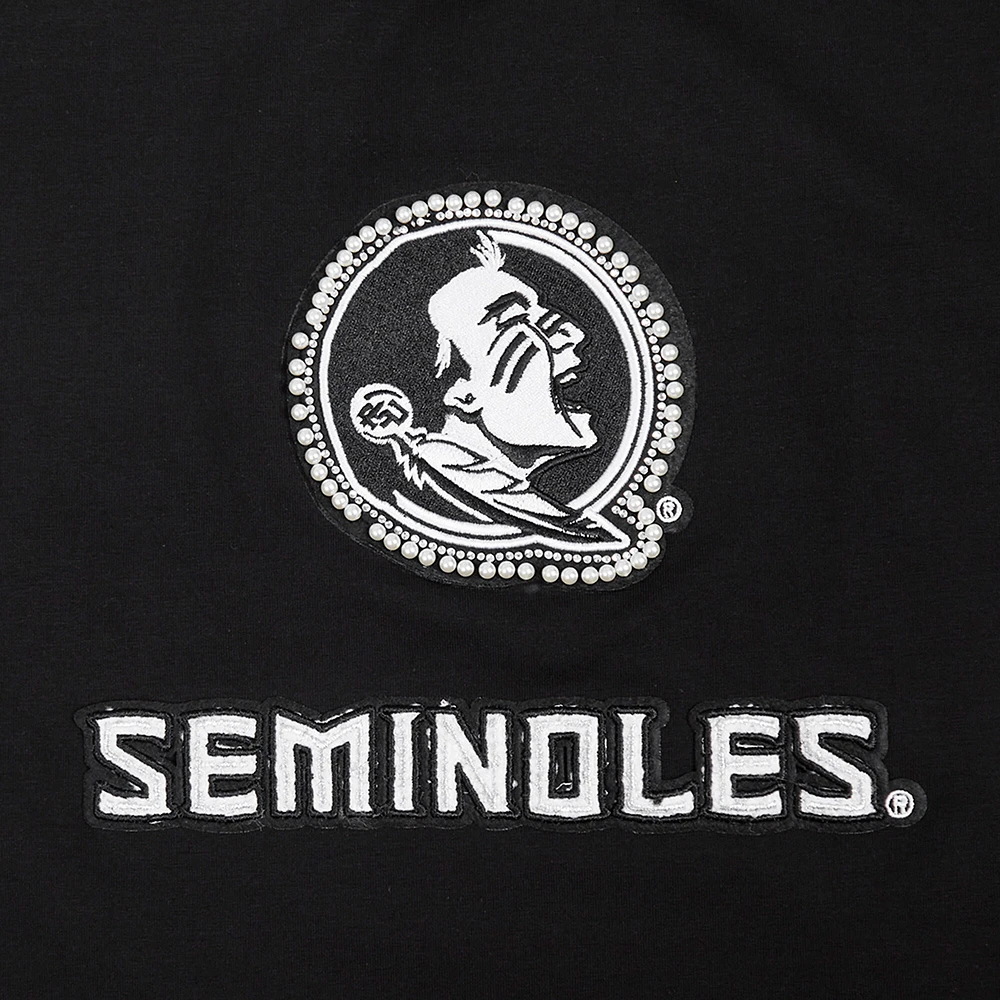 T-shirt court en forme de boîte Pro Standard noir pour femme Florida State Seminoles avec strass et perles