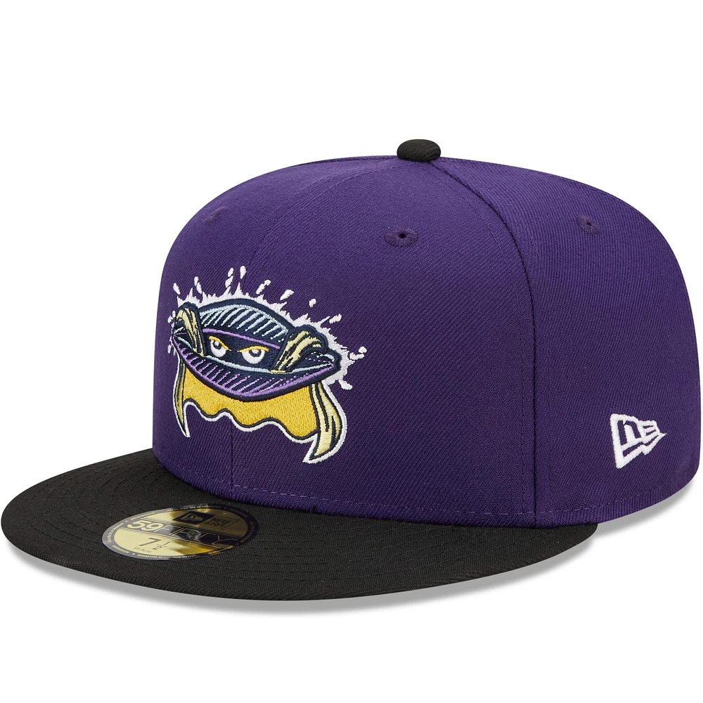Men's New Era Purple/Black Fort Myers Mighty Mussels Marvel x Minor League 59FIFTY Fitted Hat