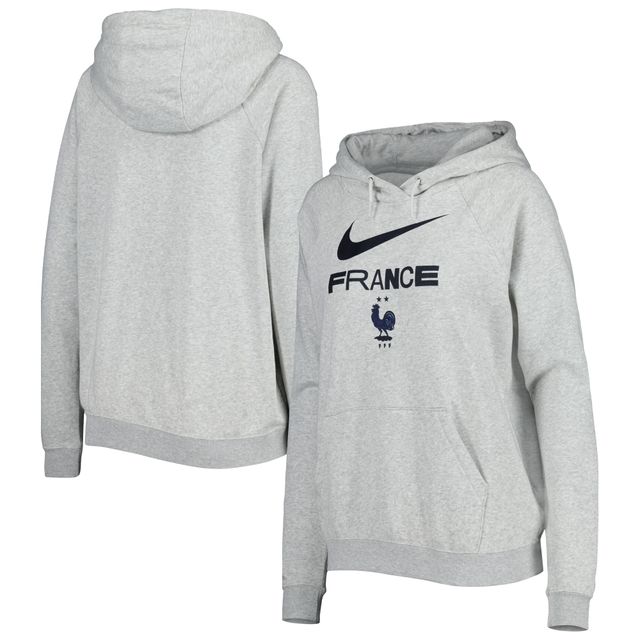 Sweat à capuche raglan Nike Équipe nationale France Lockup Varsity Fleece gris chiné pour femme