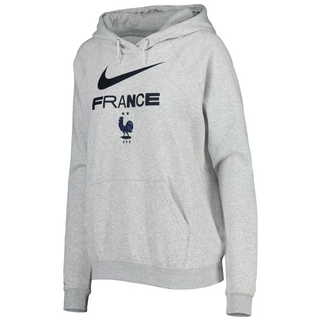 Sweat à capuche raglan Nike Équipe nationale France Lockup Varsity Fleece gris chiné pour femme