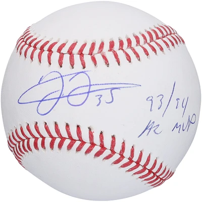 Baseball autographié par Frank Thomas des Chicago White Sox avec l'inscription « 93 & 94 AL MVP »