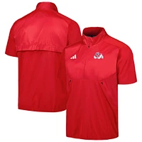 Veste adidas rouge Fresno State Bulldogs Sideline AEROREADY Raglan à manches courtes et quart de zip pour hommes