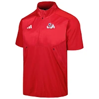 Veste adidas rouge Fresno State Bulldogs Sideline AEROREADY Raglan à manches courtes et quart de zip pour hommes