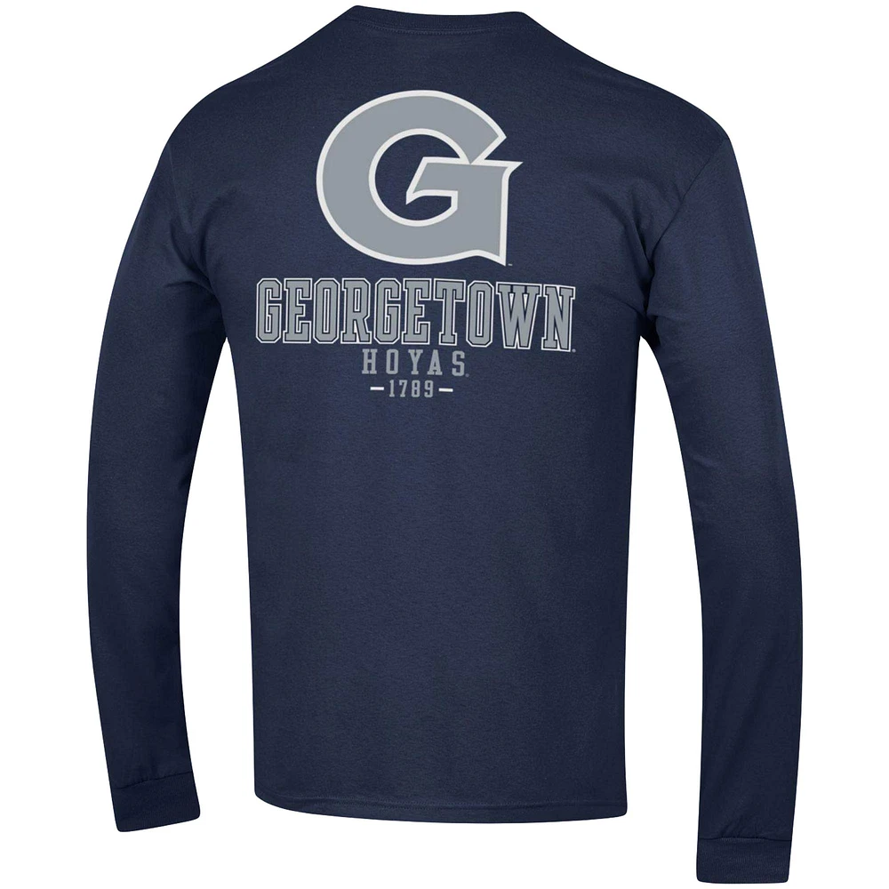 Men's Champion Navy Georgetown Hoyas Team Stack Long Sleeve T-Shirt