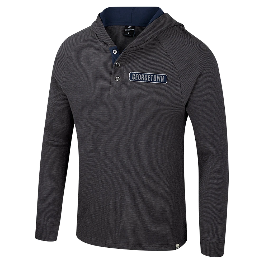 Men's Colosseum  Charcoal Georgetown Hoyas Dujour Ralgan Long Sleeve Henley Hoodie T-Shirt