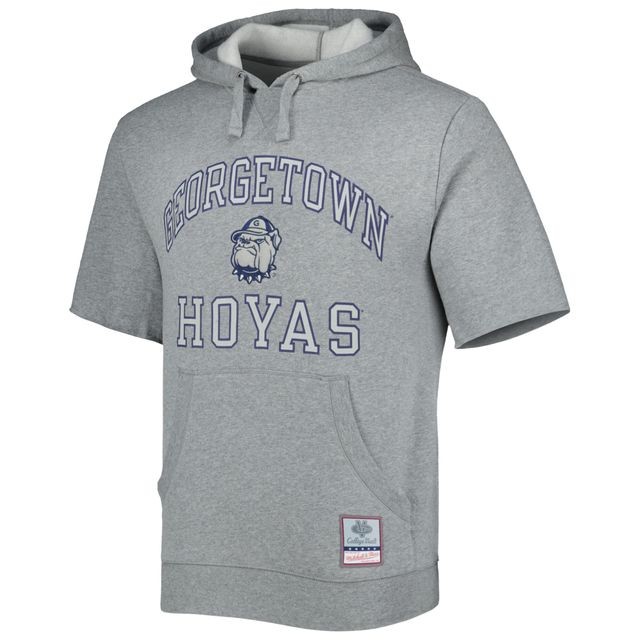 Chandail à capuchon manches courtes Georgetown Hoyas Wordmark Mitchell & Ness pour homme, gris chiné