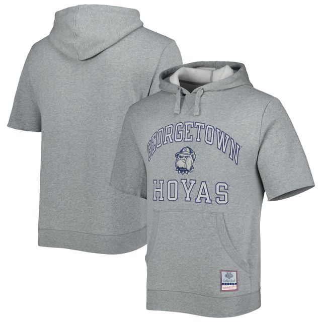 Chandail à capuchon manches courtes Georgetown Hoyas Wordmark Mitchell & Ness pour homme, gris chiné