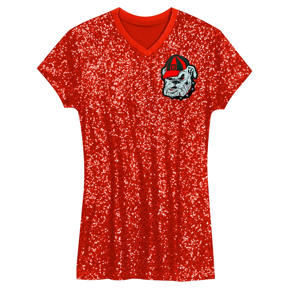 Girls Youth  Red Georgia Bulldogs Sequin V-Neck Dress