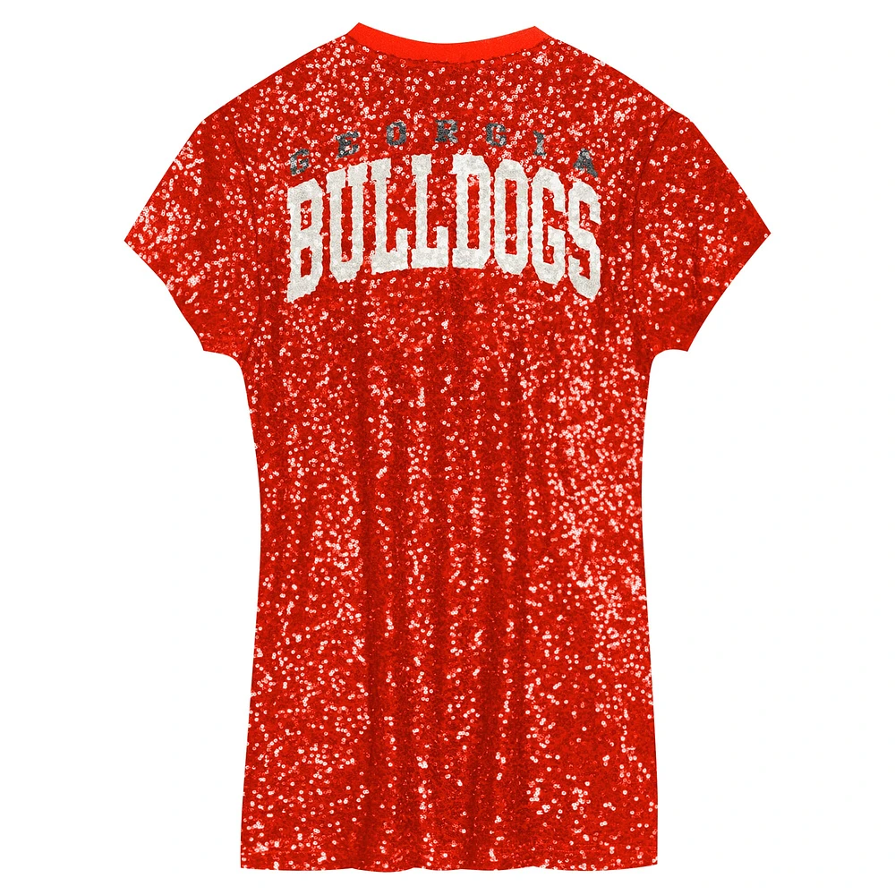 Girls Youth  Red Georgia Bulldogs Sequin V-Neck Dress