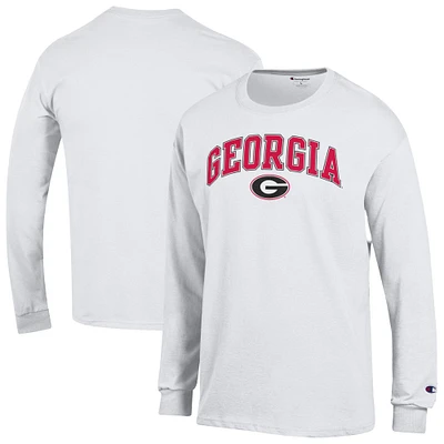 T-shirt à manches longues Champion White Georgia Bulldogs pour homme avec logo arqué