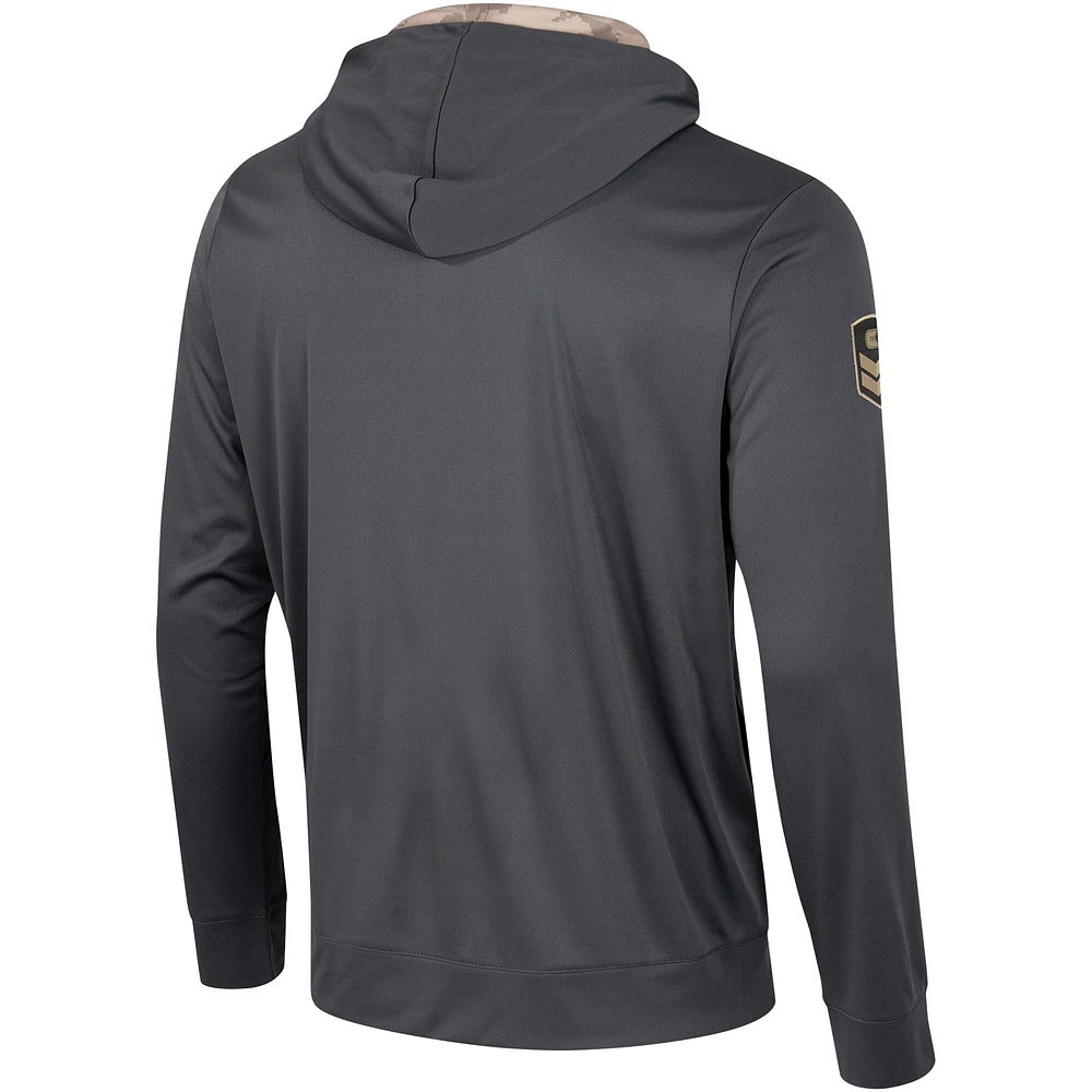 T-shirt à capuche manches longues pour hommes Colosseum Charcoal Georgia Bulldogs OHT Military Appréciation