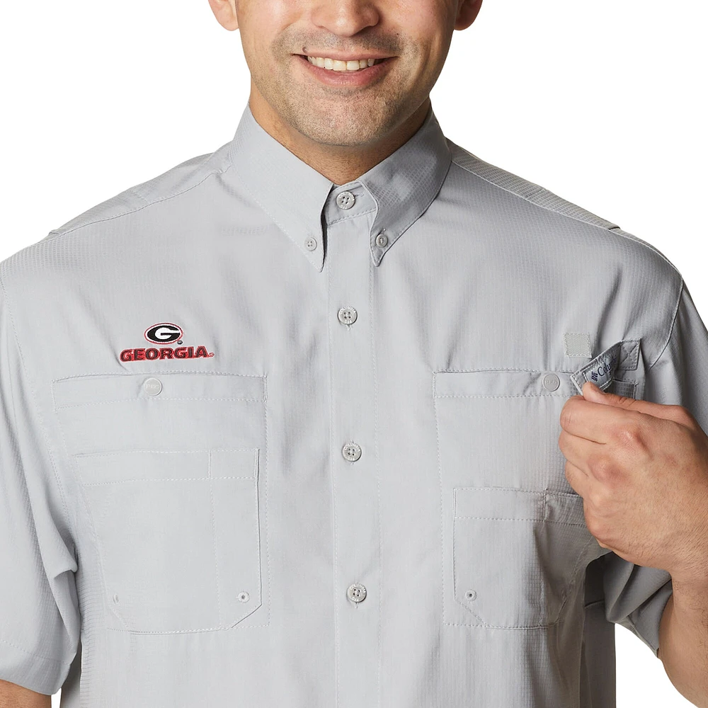 Men's Columbia Gray Georgia Bulldogs Big & Tall Collegiate Tamiami Omni-Shade Full-Button Shirt