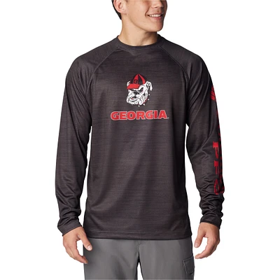Columbia Heather Charcoal Georgia Bulldogs PFG Terminal Tackle Omni-Shade Raglan T-shirt à manches longues pour homme