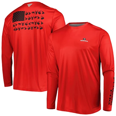 T-shirt à manches longues Columbia Red Georgia Bulldogs Terminal Shot Omni-Shade Omni-Wick pour homme