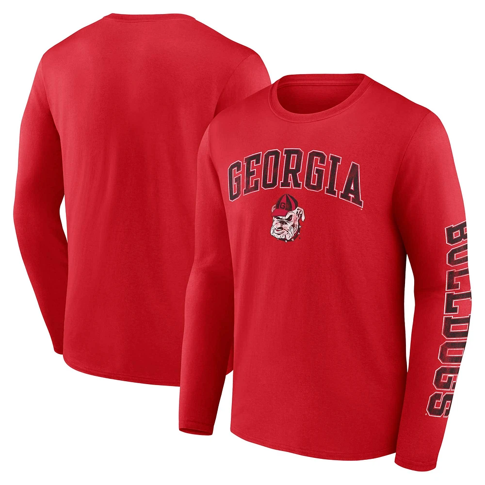 Men's Fanatics Red Georgia Bulldogs Distressed Arch Over Logo Long Sleeve T-Shirt