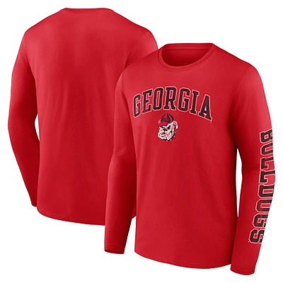 Men's Fanatics Red Georgia Bulldogs Distressed Arch Over Logo Long Sleeve T-Shirt